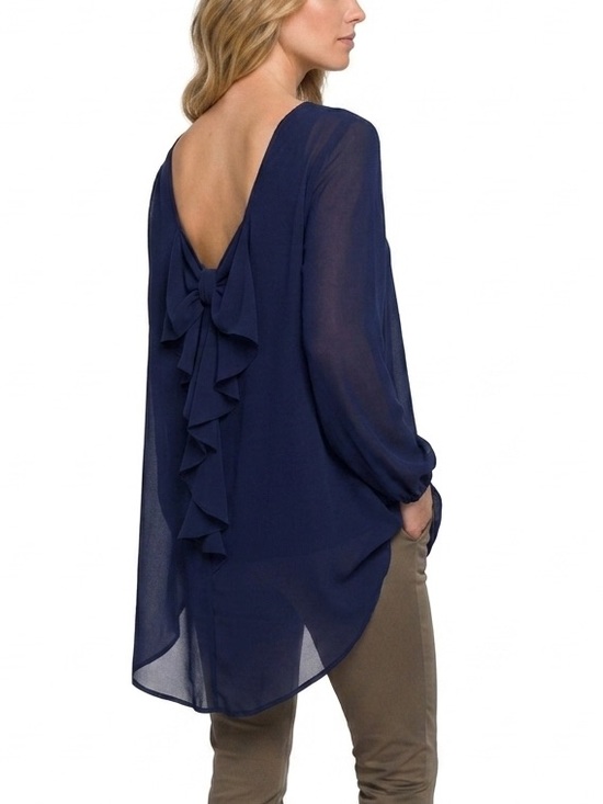 Free 2 Luv Tops - Women's Navy Sheer Long-Sleeve Blouse 1XL